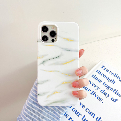 iPhone 12 / 12 Pro Thickened TPU Glazed Marble Mobile Phone Case - White