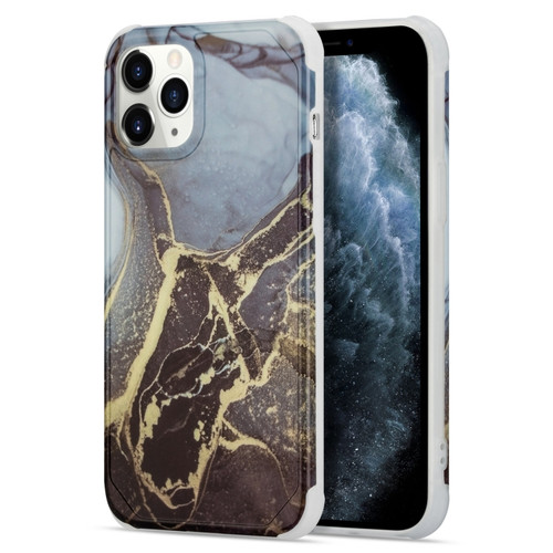 iPhone 12 / 12 Pro Four Corners Anti-Shattering Flow Gold Marble IMD Phone Back Cover Case - Black LD1