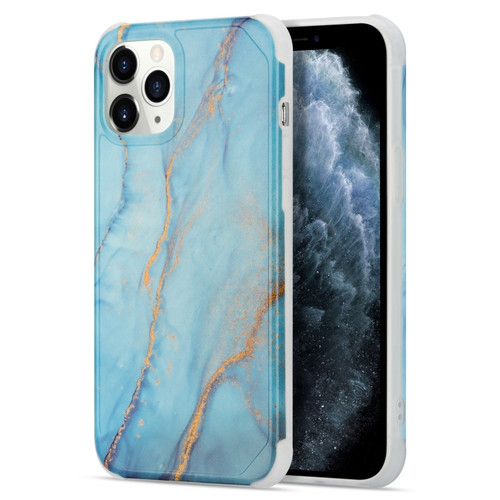 iPhone 12 Pro Max Four Corners Anti-Shattering Flow Gold Marble IMD Phone Back Cover Case - Sky Blue LD8