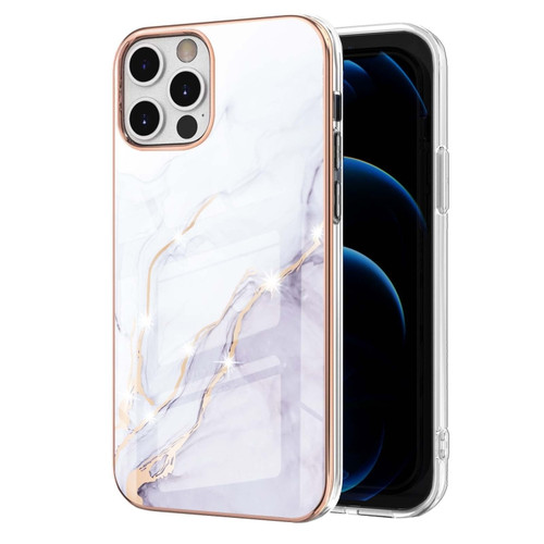 iPhone 12 Pro Max Electroplating Marble Pattern Dual-side IMD TPU Shockproof Case - White 006