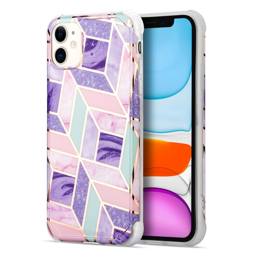 iPhone 13 Electroplating Matching Marble IMD Four-Corner TPU Shockproof Case - Purple