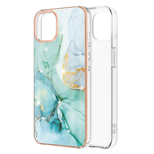 iPhone 13 Electroplating Marble Pattern Dual-side IMD TPU Shockproof Case - Green 003