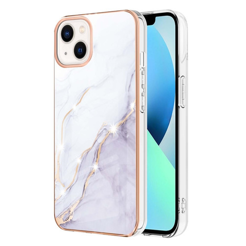 iPhone 14 Electroplating Marble Pattern Dual-side IMD TPU Shockproof Phone Case - White 006