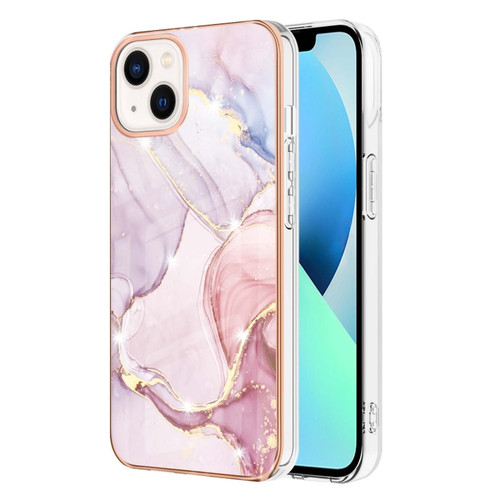 iPhone 14 Electroplating Marble Pattern Dual-side IMD TPU Shockproof Phone Case - Rose Gold 005