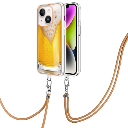 iPhone 14 Electroplating Dual-side IMD Phone Case with Lanyard - Draft Beer