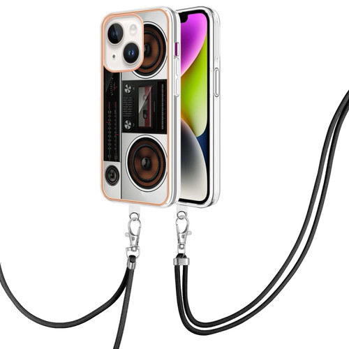 iPhone 14 Electroplating Dual-side IMD Phone Case with Lanyard - Retro Radio