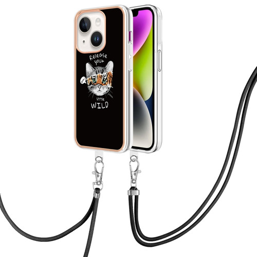 iPhone 14 Electroplating Dual-side IMD Phone Case with Lanyard - Natural Growth