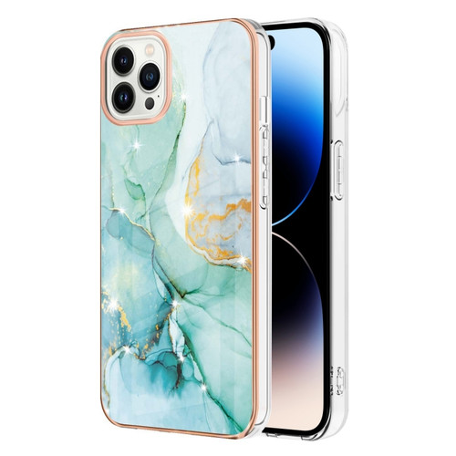 iPhone 14 Pro Electroplating Marble Pattern Dual-side IMD TPU Shockproof Phone Case - Green 003
