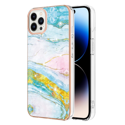 iPhone 14 Pro Electroplating Marble Pattern Dual-side IMD TPU Shockproof Phone Case - Green 004