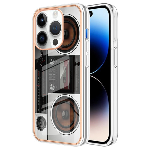 iPhone 14 Pro Electroplating Marble Dual-side IMD Phone Case - Retro Radio