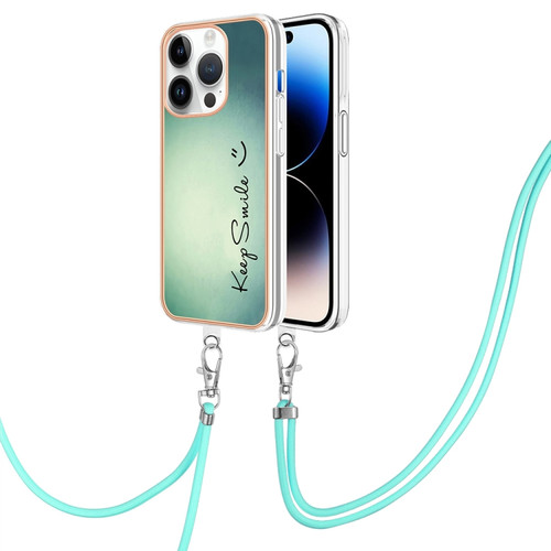 iPhone 14 Pro Electroplating Dual-side IMD Phone Case with Lanyard - Smile