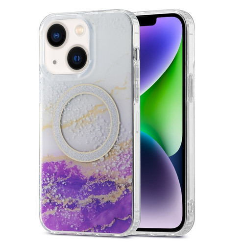 iPhone 15 Plus Dual-side IMD Marble Magsafe Phone Case - White Purple