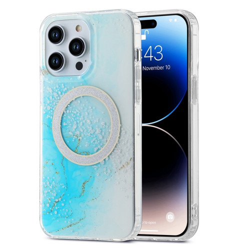 iPhone 15 Pro Max Dual-side IMD Marble Magsafe Phone Case - Sky Blue