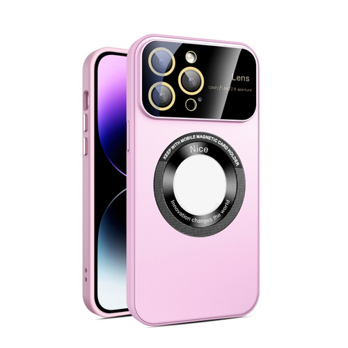 iPhone 15 Pro Max Large Glass Window Magnetic Magsafe Phone Case with Lens Film - Pink
