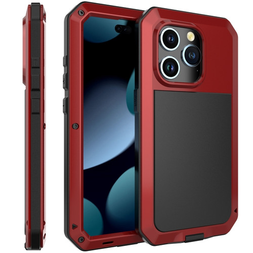 iPhone 15 Pro Max Shockproof Life Waterproof Dust-proof Metal + Silicone Phone Case - Red