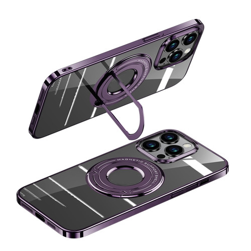 iPhone 15 Pro Max MagSafe Magnetic Holder Plating PC Phone Case - Purple