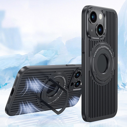 iPhone 15 Plus Cooling MagSafe Magnetic Ring Holder Phone Case - Black