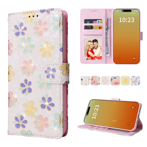 iPhone 15 Pro Max Bronzing Painting RFID Leather Case - Bloosoming Flower