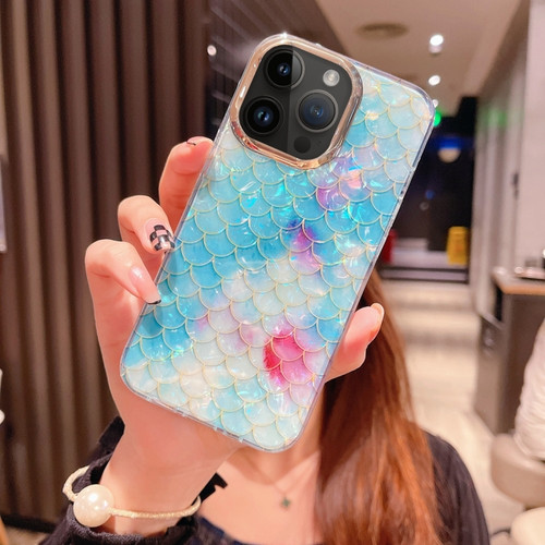 iPhone 15 Pro Max Colorful Crystal Shell Pattern PC + TPU Phone Case - Fish-scales Blue