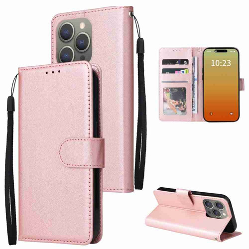 iPhone 15 Pro Max Multifunctional Horizontal Flip Leather Phone Case with Three Card Slot - Rose Gold