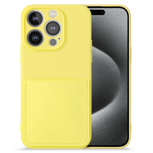 iPhone 15 Pro Max Imitate Liquid Silicone Skin Feel Phone Case with Card Slot - Yellow