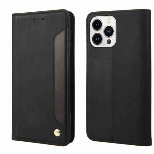 iPhone 15 Pro Max Skin Feel Splicing Leather Phone Case - Black