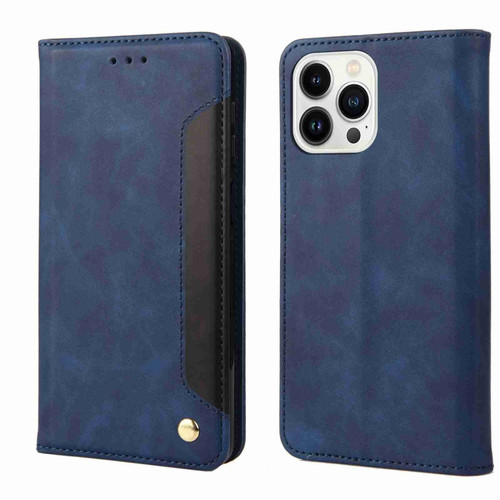 iPhone 15 Pro Max Skin Feel Splicing Leather Phone Case - Blue