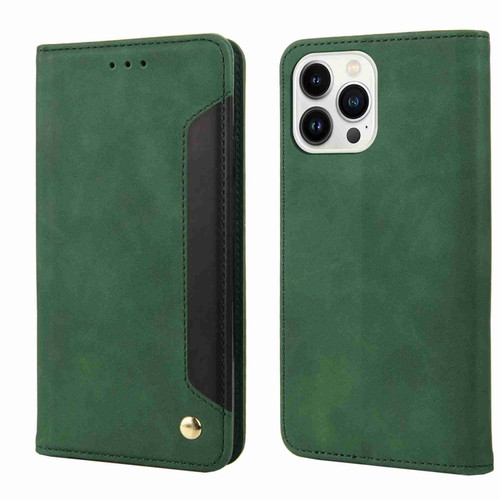 iPhone 15 Pro Max Skin Feel Splicing Leather Phone Case - Green