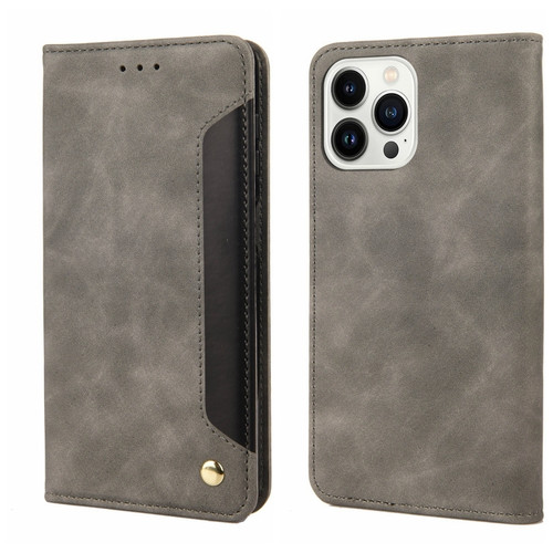iPhone 15 Pro Max Skin Feel Splicing Leather Phone Case - Grey