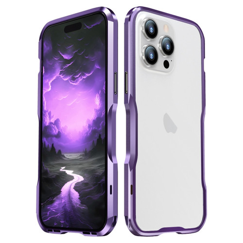 iPhone 15 Pro Max Sharp Edge Magnetic Shockproof Metal Frame Phone Case - Purple
