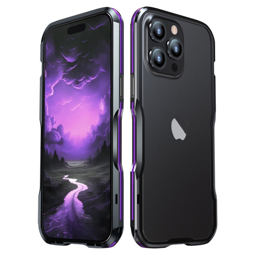 iPhone 15 Pro Max Sharp Edge Magnetic Shockproof Metal Frame Phone Case - Black Purple