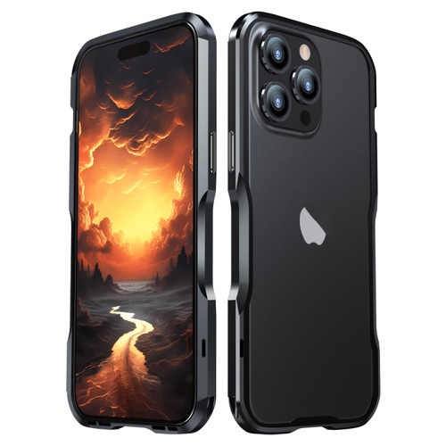 iPhone 15 Pro Max Sharp Edge Magnetic Shockproof Metal Frame Phone Case - Black