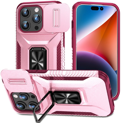 iPhone 15 Pro Max Sliding Camshield Holder Phone Case - Pink + Rose Red