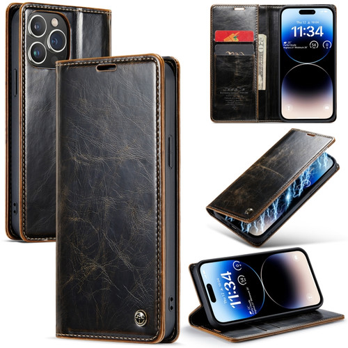 iPhone 15 Pro Max CaseMe 003 Crazy Horse Texture Leather Phone Case - Coffee