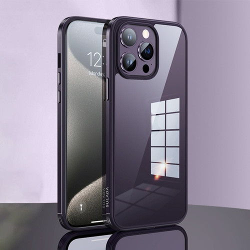 iPhone 15 Pro Max SULADA Metal Frame + Nano Glass + TPU Phone Case - Dark Purple
