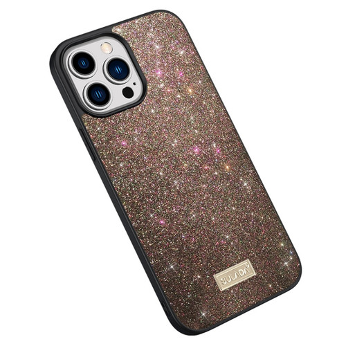 iPhone 15 Pro Max SULADA Glittery PC + TPU + Handmade Leather Phone Case - Colorful