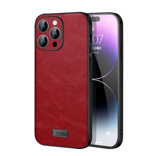 iPhone 15 Pro Max SULADA Shockproof TPU + Handmade Leather Phone Case - Red