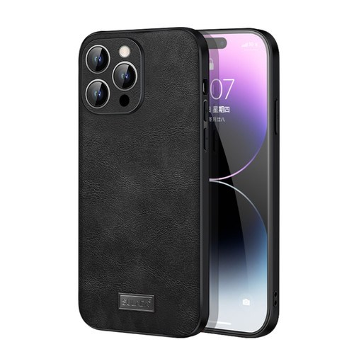 iPhone 15 Pro Max SULADA Shockproof TPU + Handmade Leather Phone Case - Black