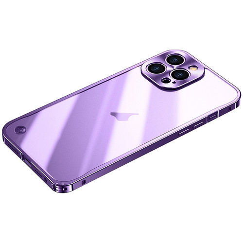 iPhone 15 Pro Max Metal Frame Frosted PC Shockproof Phone Case - Purple