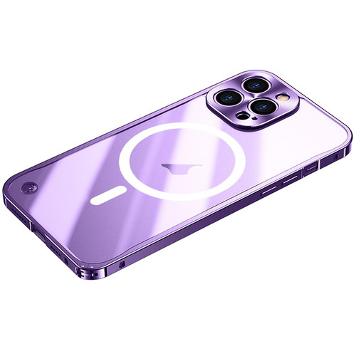 iPhone 15 Pro Max Metal Frame Frosted PC Shockproof MagSafe Case - Purple