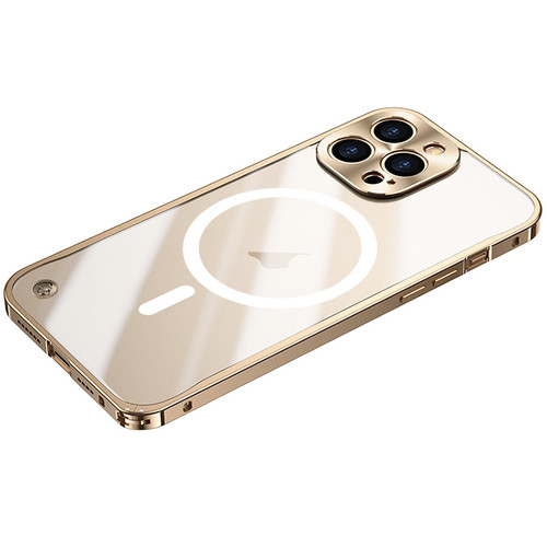 iPhone 15 Pro Max Metal Frame Frosted PC Shockproof MagSafe Case - Gold