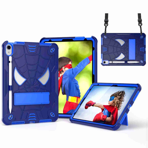iPad 10th Gen 10.9 2022 Spider Texture Silicone Hybrid PC Tablet Case with Shoulder Strap - Navy Blue + Blue