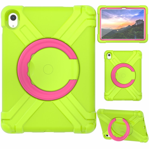 iPad 10th Gen 10.9 2022 EVA + PC Tablet Protective Case with 360 Rotating Bracket - Grass Green+Rose Red
