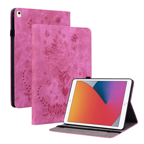 iPad 10.2 2021 / Air 10.5 2019 Butterfly Rose Embossed Leather Smart Tablet Case - Rose Red