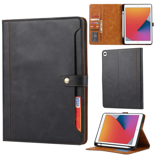 iPad 10.2 Calf Texture Double Fold Clasp Horizontal Flip Leather Case with Photo Frame & Holder & Card Slots & Wallet - Black