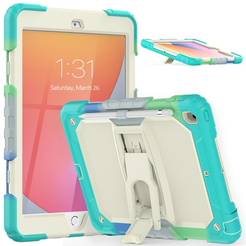 iPad 10.2 2021 / 2020 / 2019 Shockproof Colorful Silica Gel + PC Protective Case with Holder & Shoulder Strap - Colorful Blue