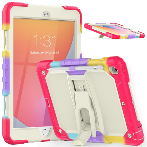 iPad 10.2 2021 / 2020 / 2019 Shockproof Colorful Silica Gel + PC Protective Case with Holder & Shoulder Strap - Colorful Red