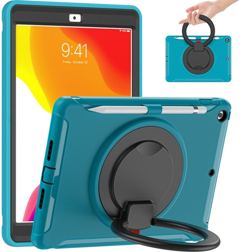 iPad 10.2 2021 / 2020 / 2019 Shockproof TPU + PC Protective Case with 360 Degree Rotation Foldable Handle Grip Holder & Pen Slot - Blue