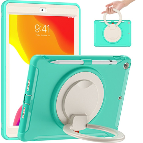 iPad 10.2 2021 / 2020 / 2019 Shockproof TPU + PC Protective Case with 360 Degree Rotation Foldable Handle Grip Holder & Pen Slot - Mint Green