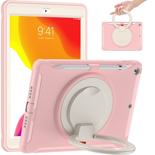 iPad 10.2 2021 / 2020 / 2019 Shockproof TPU + PC Protective Case with 360 Degree Rotation Foldable Handle Grip Holder & Pen Slot - Cherry Blossoms Pink